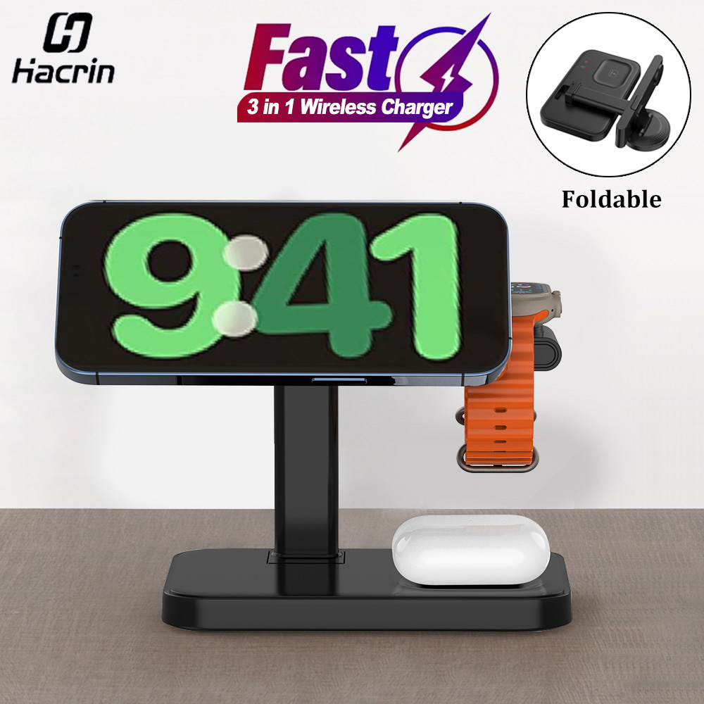Wireless Charger 3 in 1 Foldab - Watch 7 Smartwatch Iphone ulasan dan harga