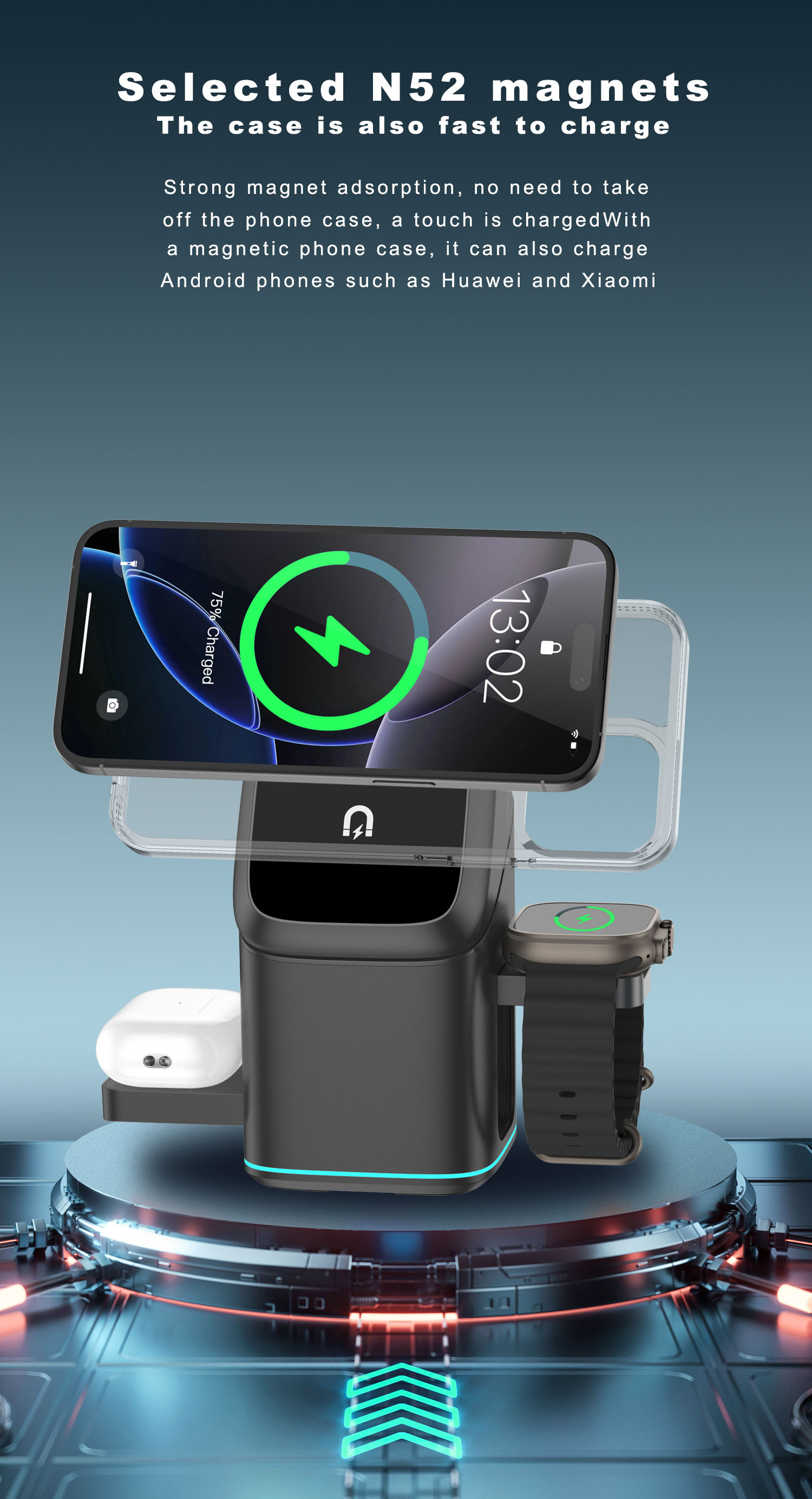 3 in 1 Magnetic Wireless Charg - Smartwatch Watch Huawei ulasan dan harga