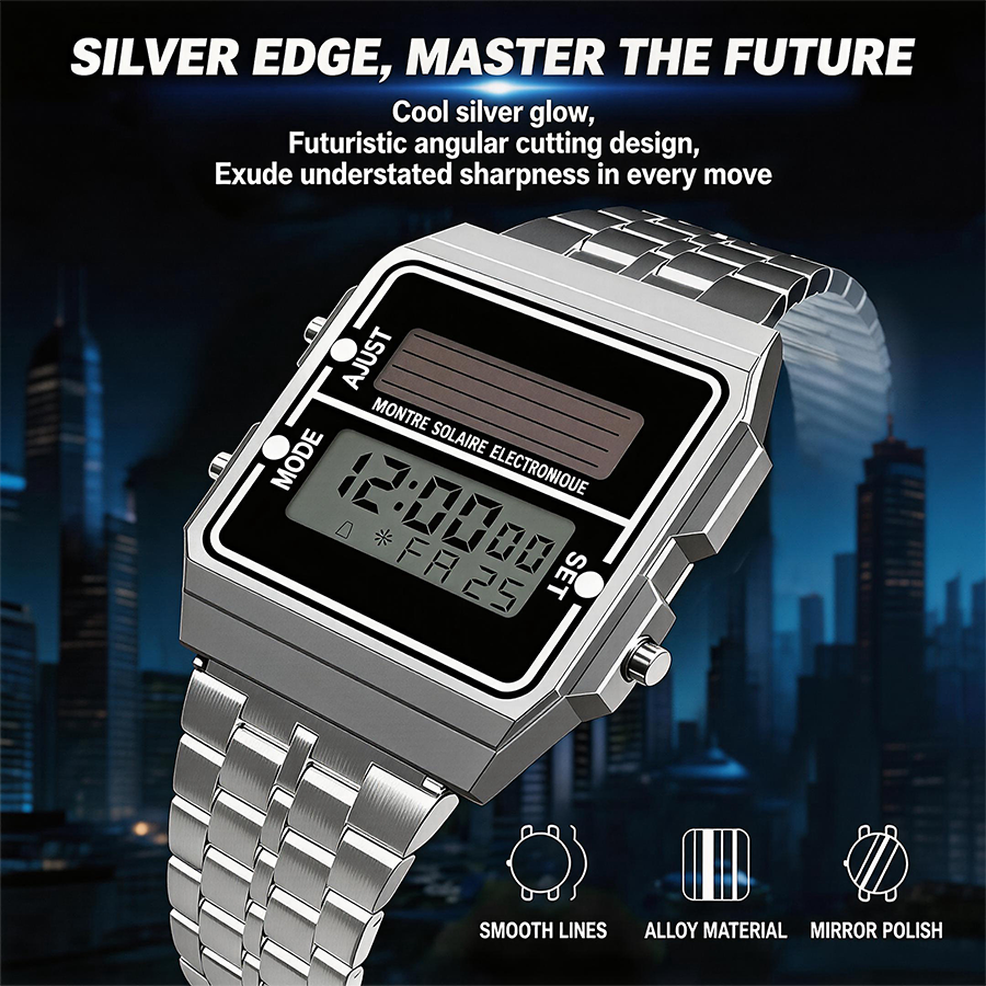 Retro Silver Metal Square Sola - Solar Powered Watch ulasan dan harga