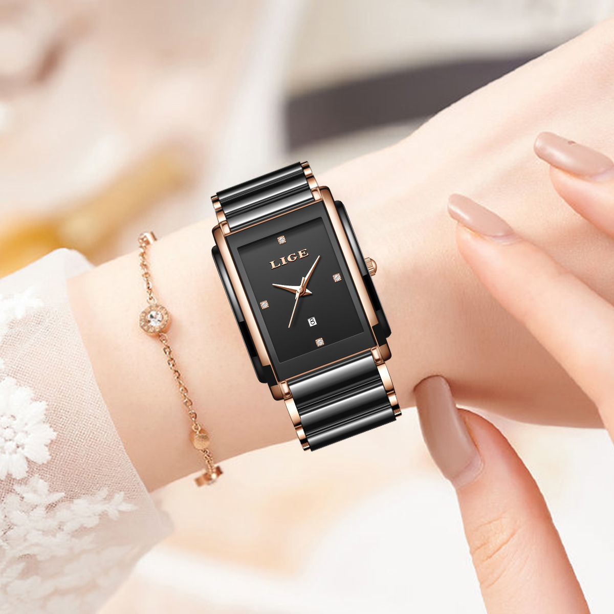 LIGE Fashion Elegant Watch for - Luxury Ceramic Watch ulasan dan harga
